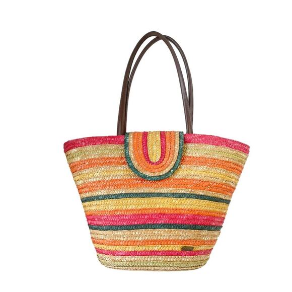 Straw Shoulder Bag Beach Rainbow Sun N’ Sand  Accessories Women's Beach Tote Bag - Picture 1 of 8